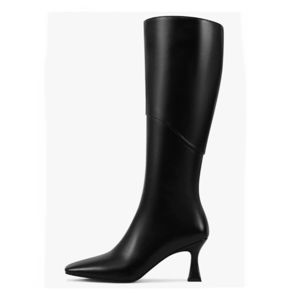 Square Toe Knee High Boots with Kitten Heel Full Side Zipper - size 9.5 - Picture 2 of 4